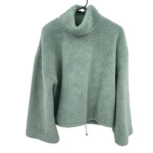 Sherpa Fleece Pullover Cropped Small Sage Green Cozy Lounge Athleisure Minimal